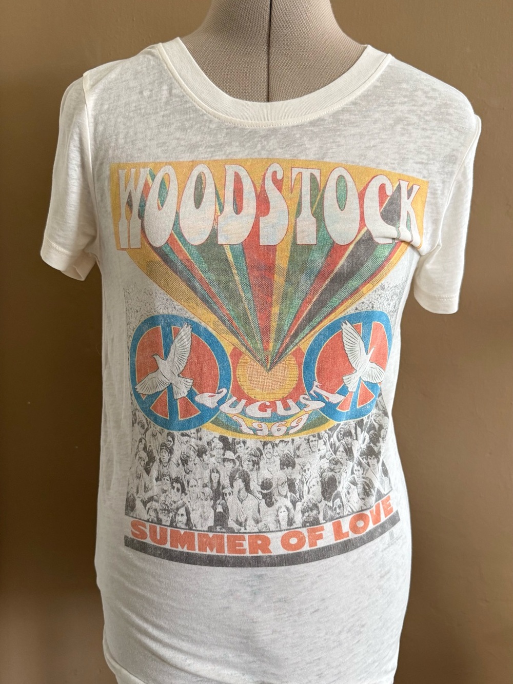 Woodstock tee 70s inspired rainbow festival hippee burnout tee Red Carpet Noir